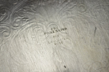 Vintage Poole 400 Lancaster Rose Oval Silver Plated Bar Serving Platter Tray