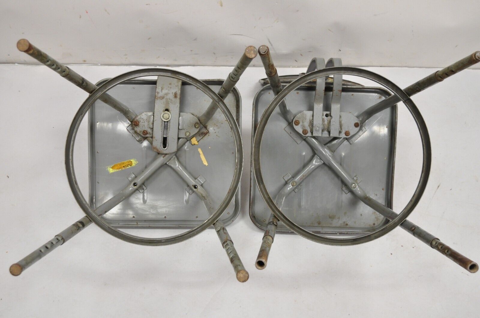 Vintage Royal Metal Steel Industrial Factory Worker Adjustable Stool Chair 2 Pcs