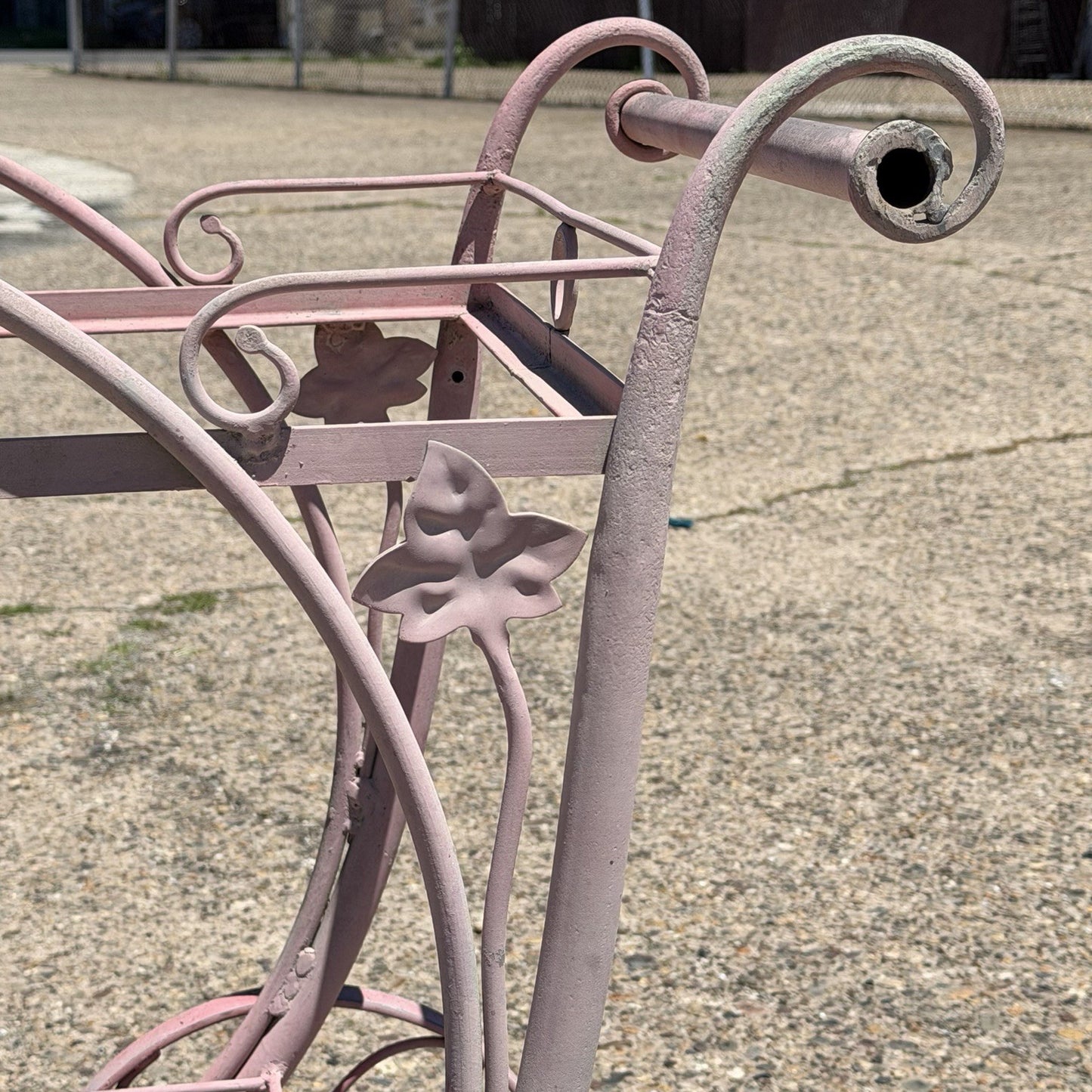 Antique Salterini Mt Vernon Wrought Iron Art Nouveau Pink Serving Bar Tea Cart