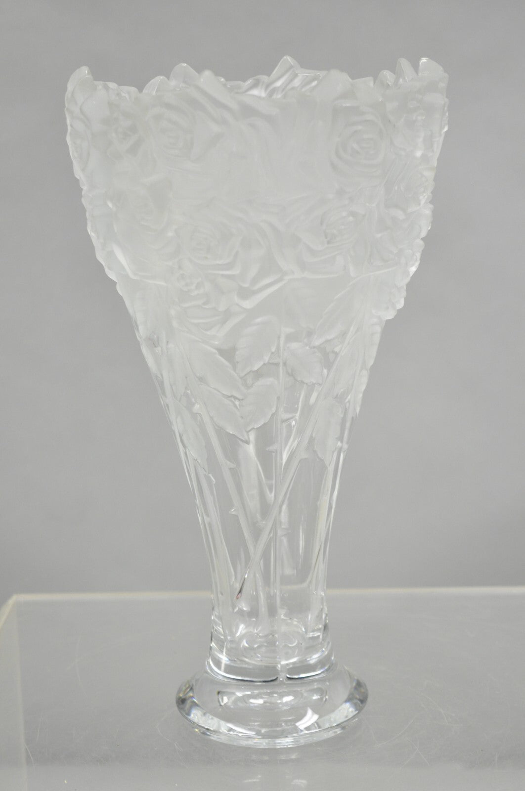 Vintage Shannon Crystal Glass 3D Rose Tall Sculpted Vase Made by Godinger
