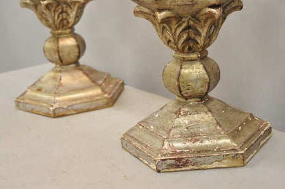 Italian Hollywood Regency Silver Carved Giltwood Candlestick Table Lamps a Pair