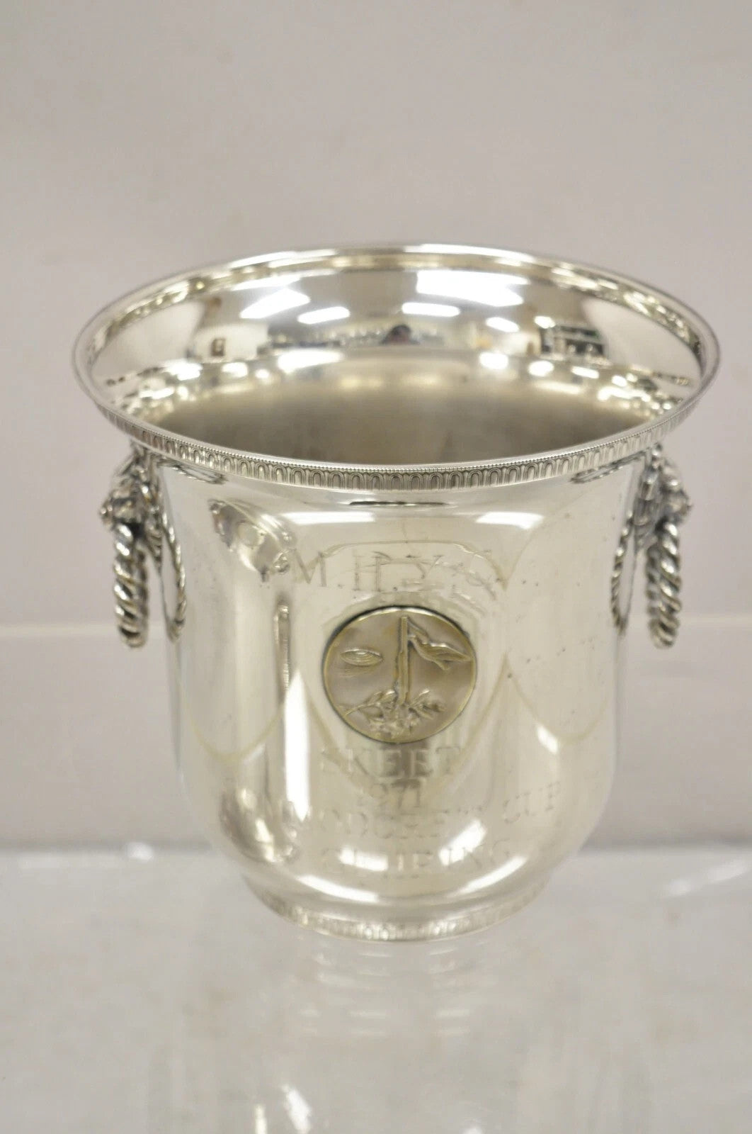 Vintage English Regency Lion Head Champagne Chiller Ice Bucket 1971 Skeet Award