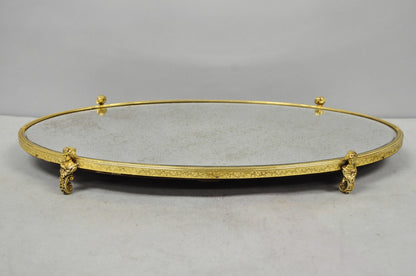 Vintage Hollywood Regency Gold Maiden Bust Oval Beveled Glass Mirror Vanity Tray