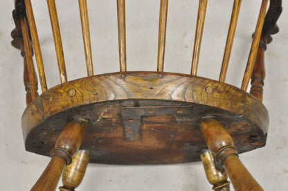 Antique French Country Colonial Chestnut Oak Wood Small Bowed Windsor Arm Chair