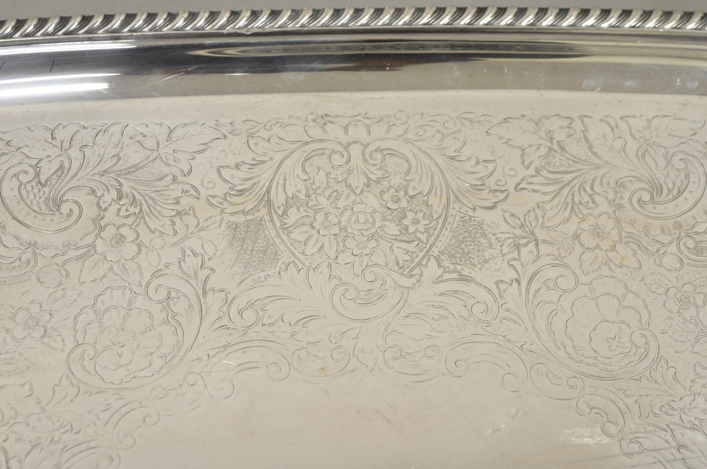 Vintage Victorian EPC Silver Plated Etched Twin Handle Serving Platter Bar Tray