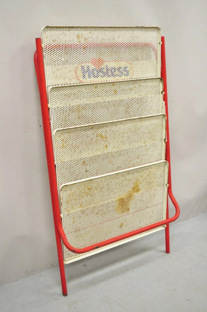 Vintage Hostess Red Metal Perforated 4 Shelf Folding Display Shelf Stand