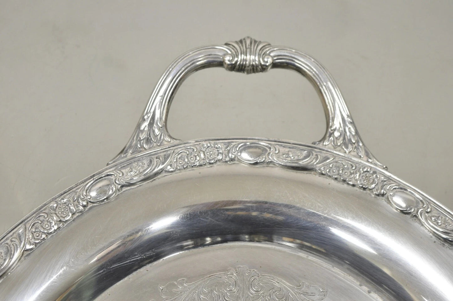 Antique Victorian Rose WM Rogers & Son Oval Silver Plated Serving Platter Tray