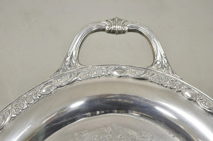 Antique Victorian Rose WM Rogers & Son Oval Silver Plated Serving Platter Tray