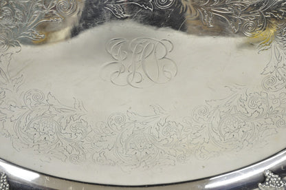 Antique English Victorian Silver Plated Grapevine Oval Bar Tray w/ Monogram
