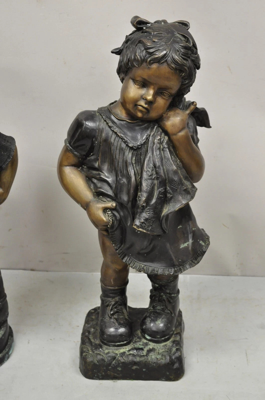 Victorian Style Cast Bronze 29" Little Boy and Girl Statue Figure - a Pair