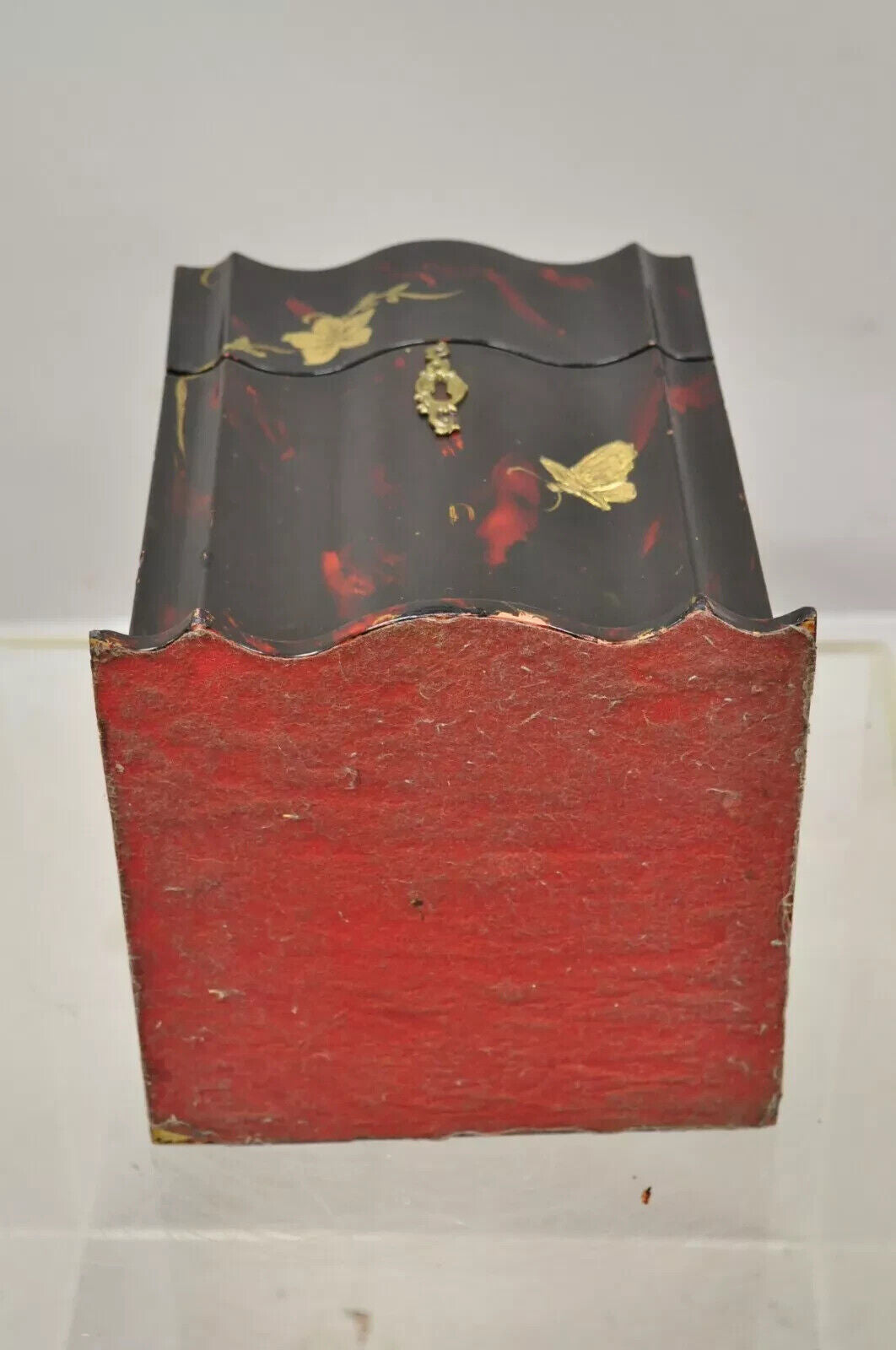 Vintage George III Style Lacquered Wood Hand Painted Butterfly Flower Knife Box