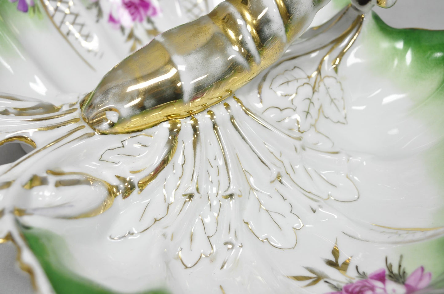 Antique Bavarian German Porcelain Gold Gilded Hand Painted Lobster Divided Dish