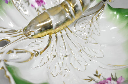 Antique Bavarian German Porcelain Gold Gilded Hand Painted Lobster Divided Dish