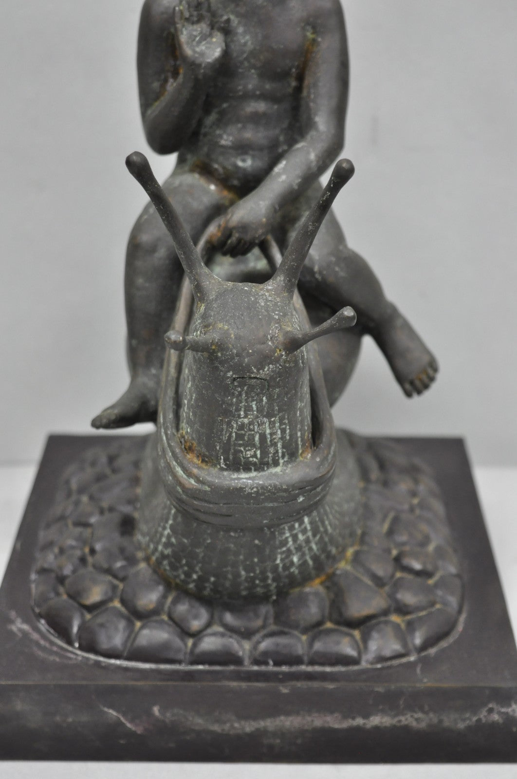 Vintage Mythical Bronze Cherub Riding Snail Sculpture Figure attr Maitland Smith