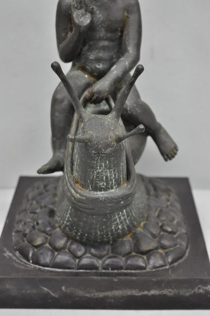 Vintage Mythical Bronze Cherub Riding Snail Sculpture Figure attr Maitland Smith