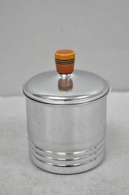 Vintage Art Deco Krome Kraf Farber Bros Silver Plated Sugar Bowl Bakelite Handle