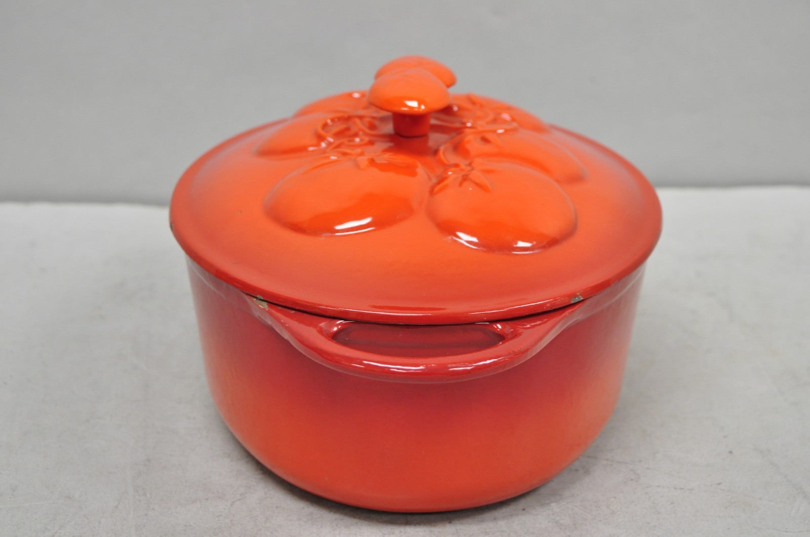 Technique 4 Quart Red Cast Iron Dutch Oven Covered Pot with Tomato Design on Lid