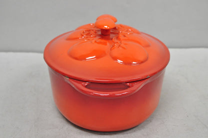 Technique 4 Quart Red Cast Iron Dutch Oven Covered Pot with Tomato Design on Lid