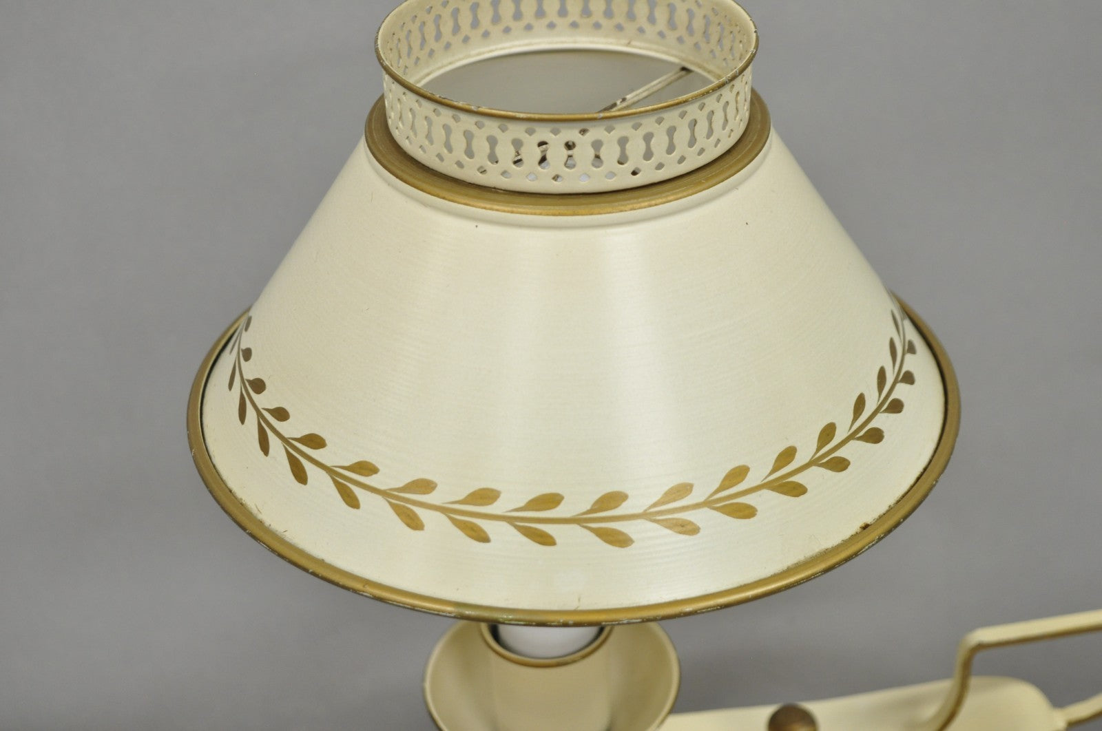 Vintage French Country White Gold Small Genie Lantern Tole Bouillotte Desk Lamp