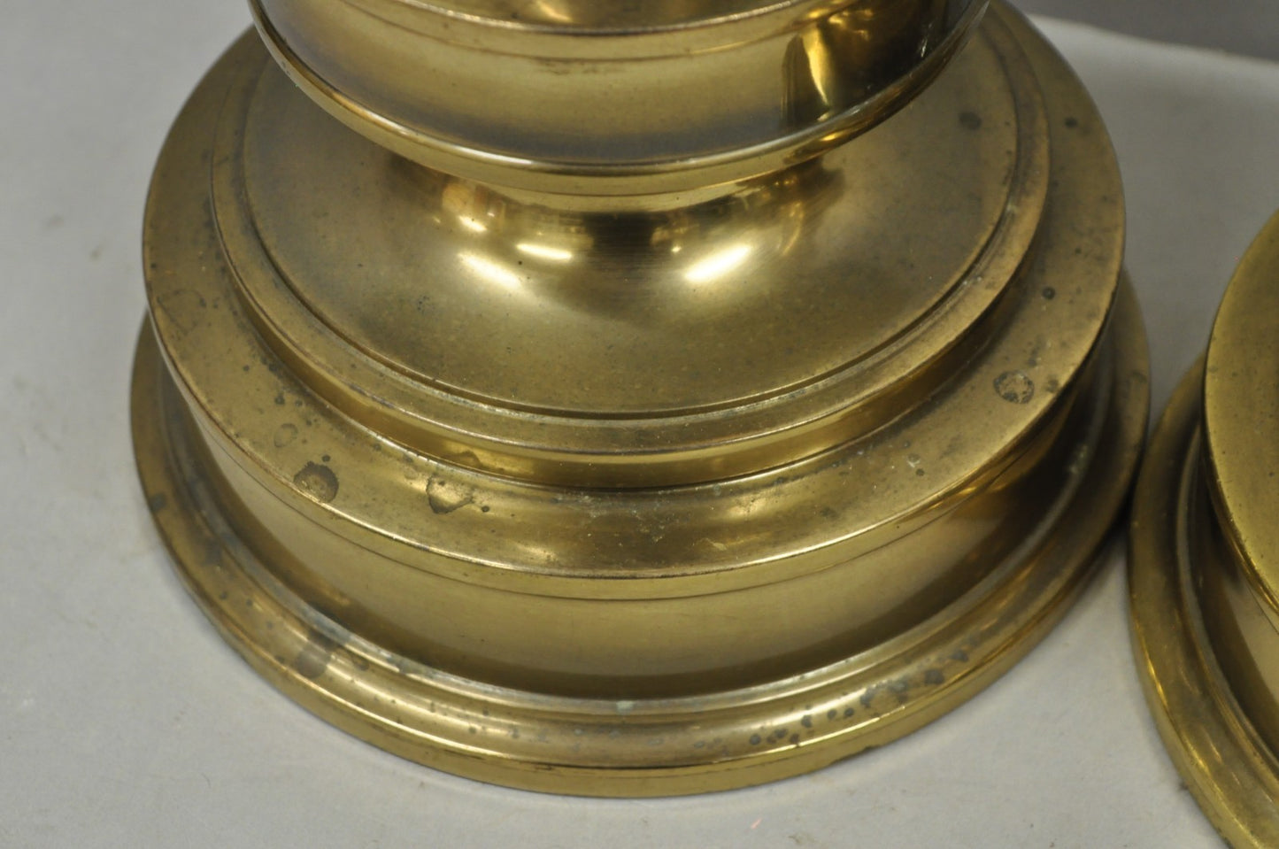 Vintage Stiffel Neoclassical Brass Cannonball Column Table Lamps - a Pair