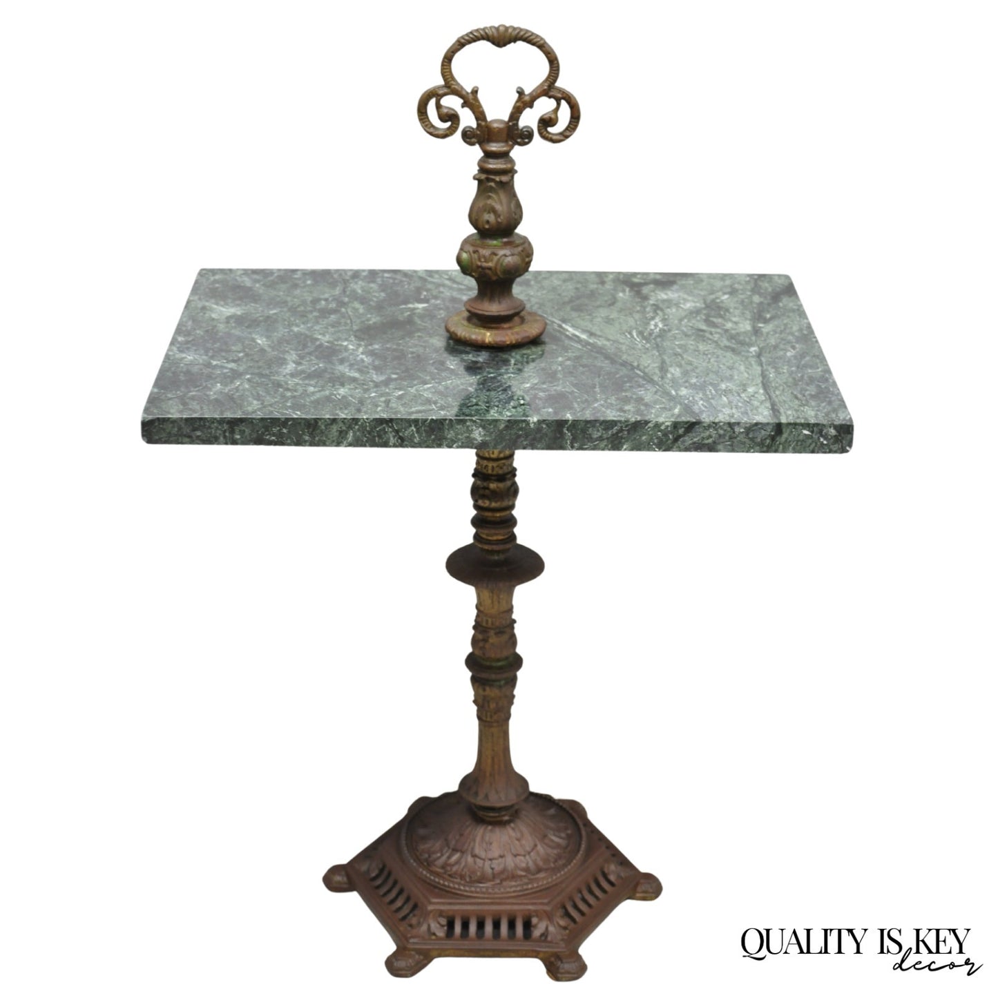 Antique Victorian Green Marble Cast Iron Pedestal Base Smoking Stand Side Table