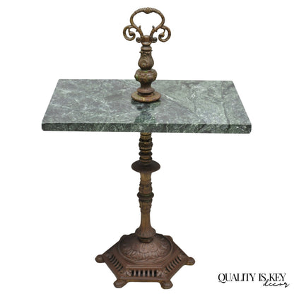 Antique Victorian Green Marble Cast Iron Pedestal Base Smoking Stand Side Table