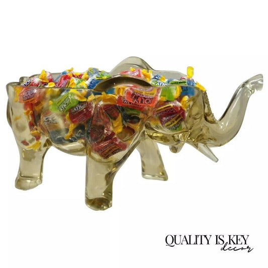 Vintage Amber Glass Consolidated Glass 15" Elephant Candy Trinket Dish (C)