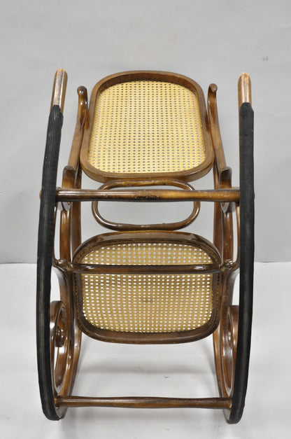 Vintage Mid Century Modern Thonet Style Bentwood & Cane Rocker Rocking Chair (A)