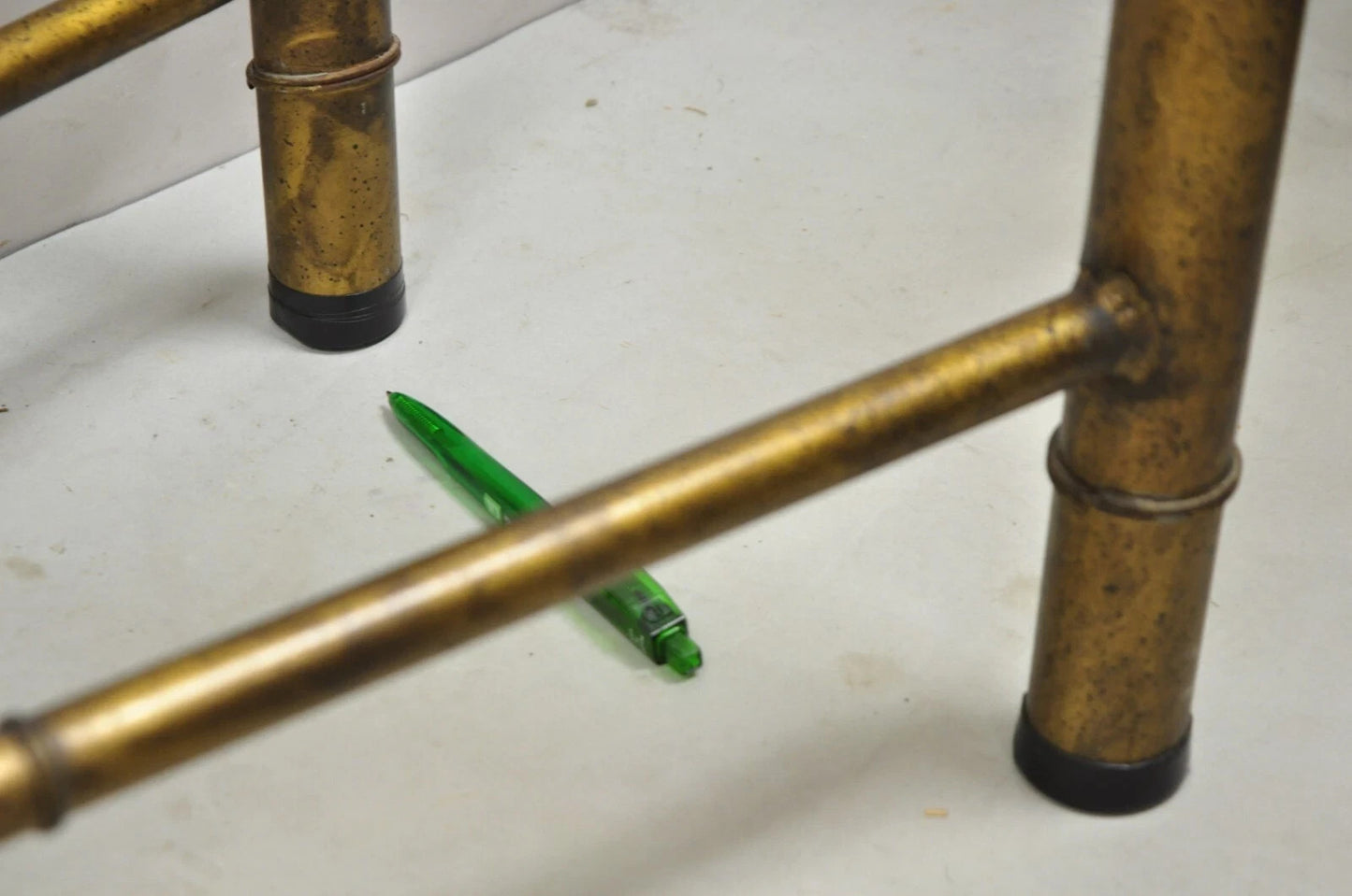 Vintage Italian Hollywood Regency Faux Bamboo Gold Gilt 72" Console Hall Table