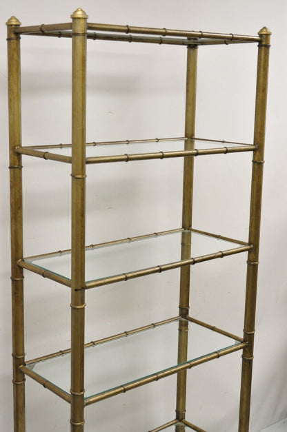 Vtg Hollywood Regency Faux Bamboo Steel Metal Gold 6 Tier Etagere Shelf Bookcase