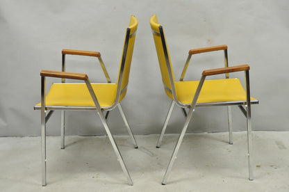 Vintage Nightingale Mid Century Modern Chrome & Yellow Vinyl Stacking Chair Pair