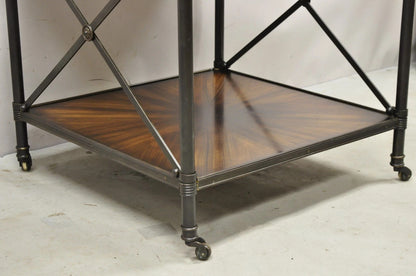 Industrial Style Iron and Wood X-Frame One Drawer Square Modern Side End Table