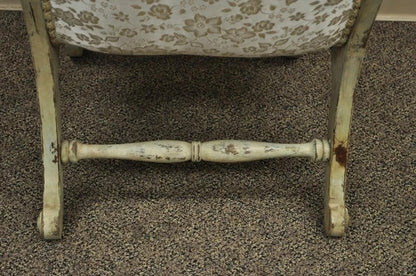 Vintage Carved Wood Japanese Obi Slipper Side Chair w/ Distress Painted Finish