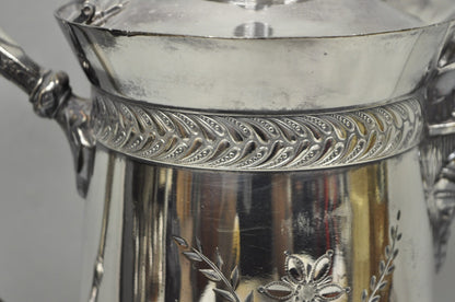 Antique Meriden Victorian Lrg Silver Plated Floral Etched Pitcher, Engraved 1892