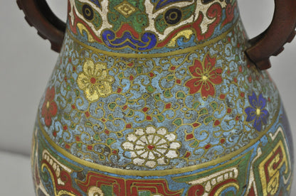 Antique Chinoiserie Blue Cloisonne Enamel Bronze Champleve Vase Table Lamp