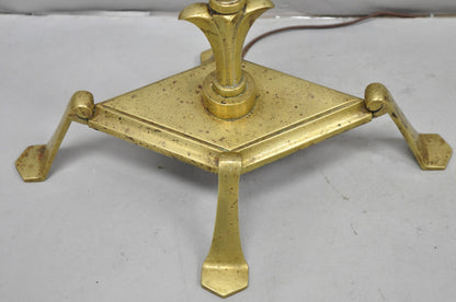 Antique Giacometti Style Brass Bronze Fleur de Lis Gothic Pole Floor Lamp - Pair
