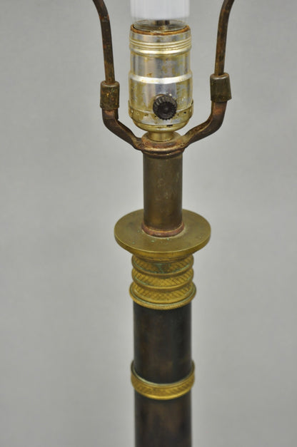 Antique French Empire Patinated Bronze Candlestick Column Bouillotte Table Lamp