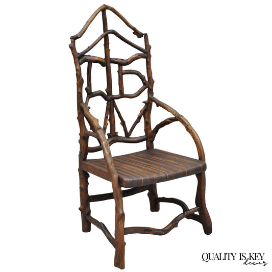 Antique Folk Art Handmade Wooden Twig Branch Adirondack Small Childs Chair