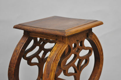 Vintage French Art Nouveau Style Carved Teak Pedestal Plant Stand Side Table