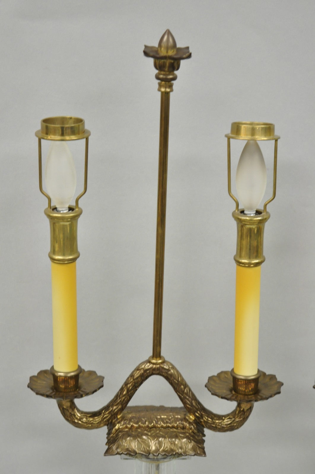 Vintage Chapman French Empire Glass Column Brass Candelabra Table Lamps - a Pair
