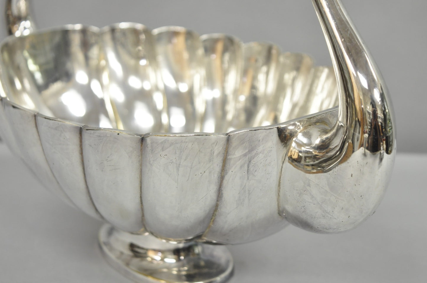 Vintage Italian Regency Silver Plated Figural Double Swan Bird Oval Fruit Bowl