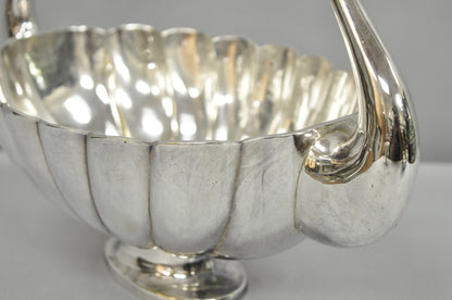 Vintage Italian Regency Silver Plated Figural Double Swan Bird Oval Fruit Bowl