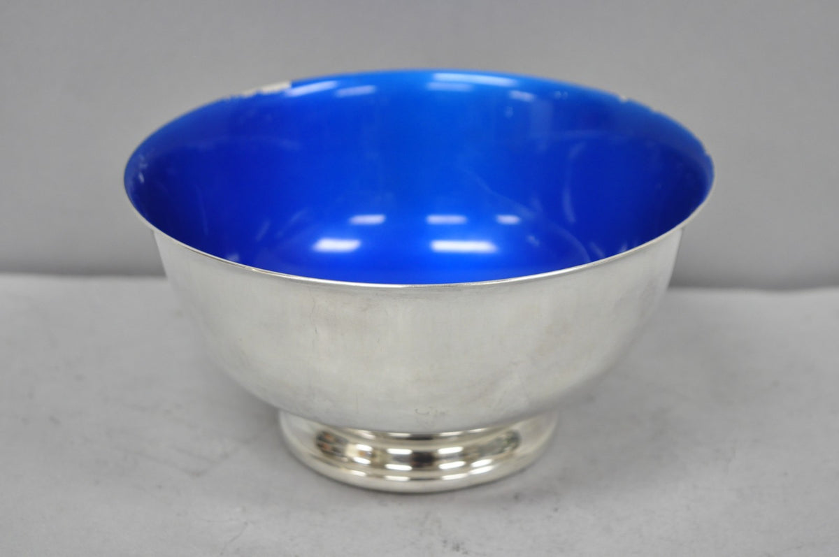 Vintage Reed & Barton 1120 Blue Enamel Silver Plated Small 6.5" Footed Bowl