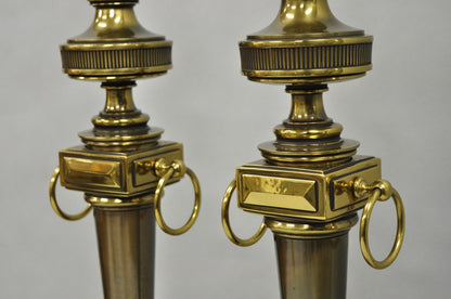 Vintage Stiffel French Neoclassical Style Flame Torch Brass Table Lamps - a Pair