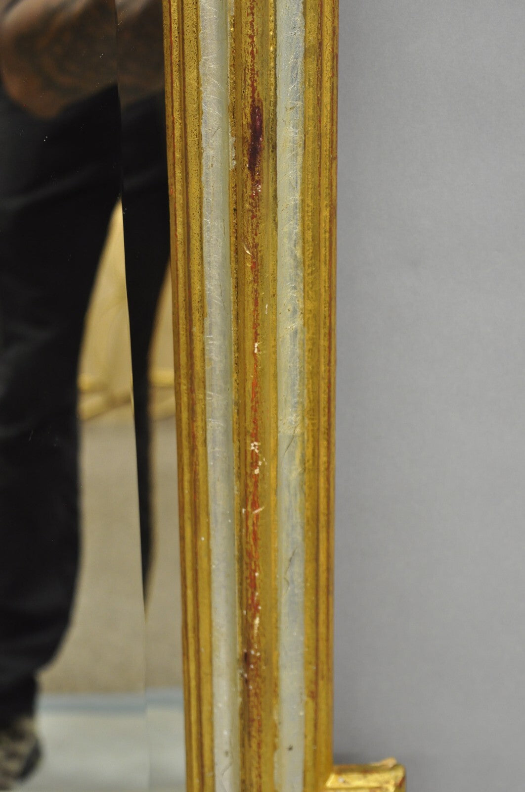 Vintage Italian Regency Silver & Gold Gilt Wood Frame Beveled Glass Wall Mirror