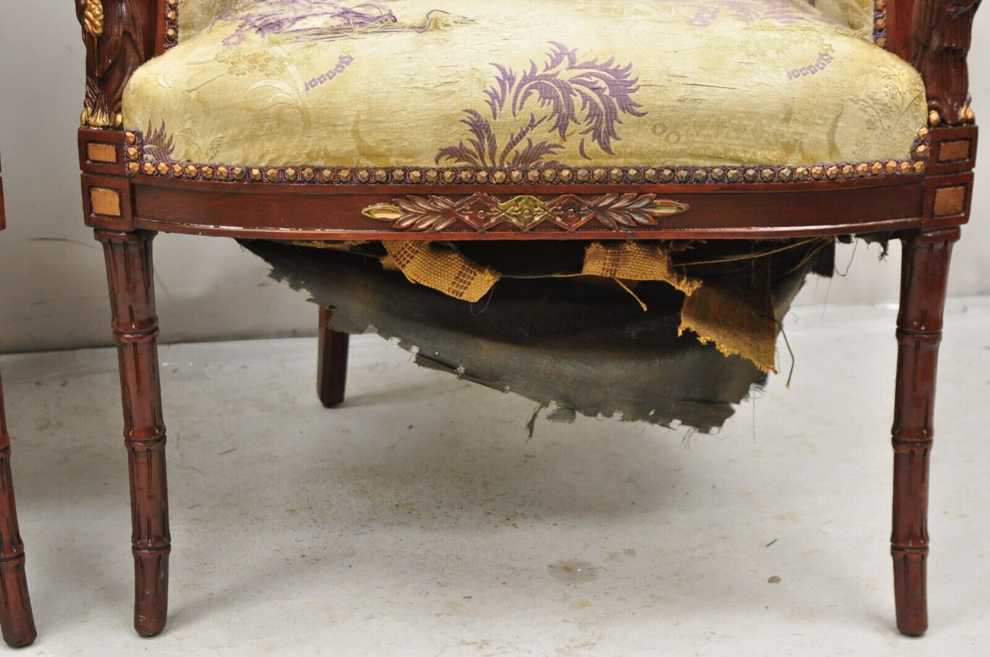 Vintage Chinoiserie Pagoda Figural Mahogany Fireside Parlor Lounge Chairs - Pair