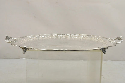 Vintage English Sheffield Victorian Silver Plated Oval Scalloped Platter Tray