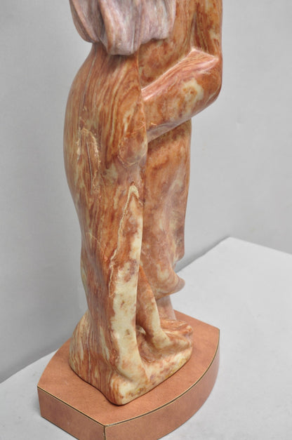 Vintage Seymour Shuren Modern Carved Pink Marble Tall Woman Figure Sculpture
