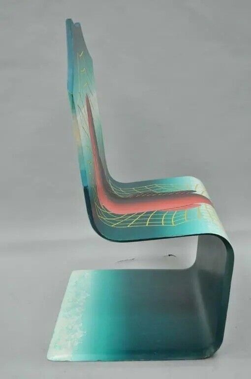 Alan Siegel 1985 Vintage Bent Wood Hand Painted Fish & Net Chair Artist Signed