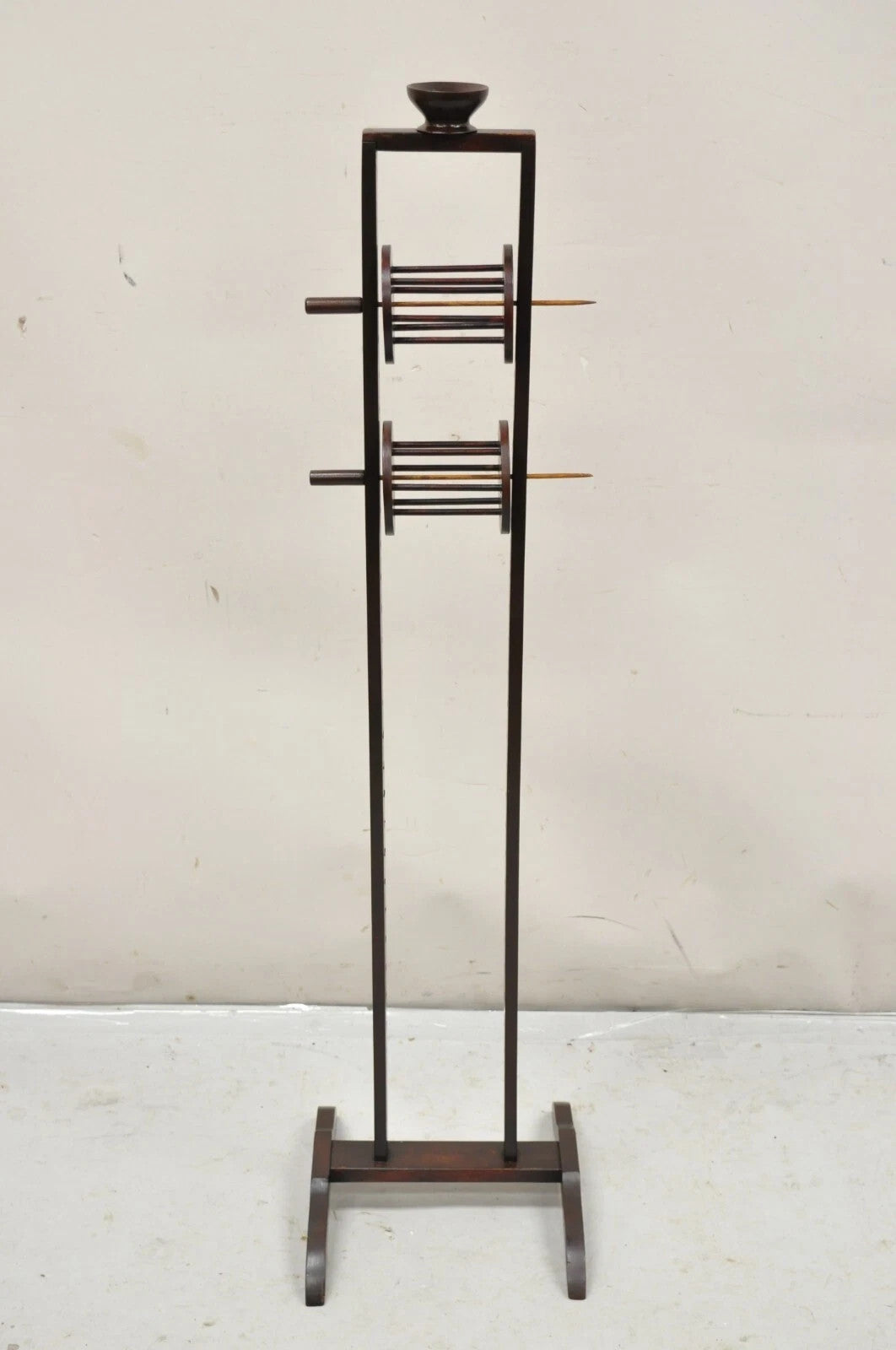 Antique American Primitive Mahogany Handmade Wool Winder Spool Thread Stand